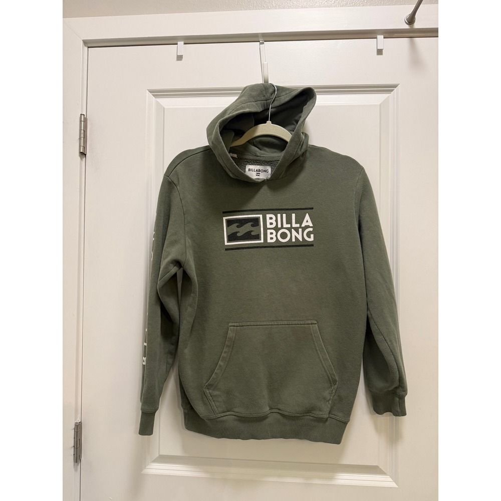 Billabong Mens Olive Green Logo Graphic Pullover Hoodie Sweatshirt Size Large